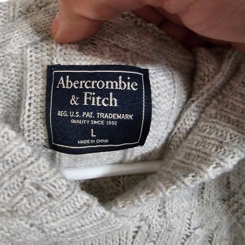 Abercrombie & Fitch Women Large Grey Cable Knit Hoodie Varsity Archival Y2K Rare - Picture 4 of 6